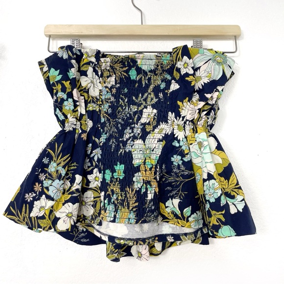 ANTHROPOLOGIE • Blue Floral Ruffle Sleeve Top - Picture 5 of 6